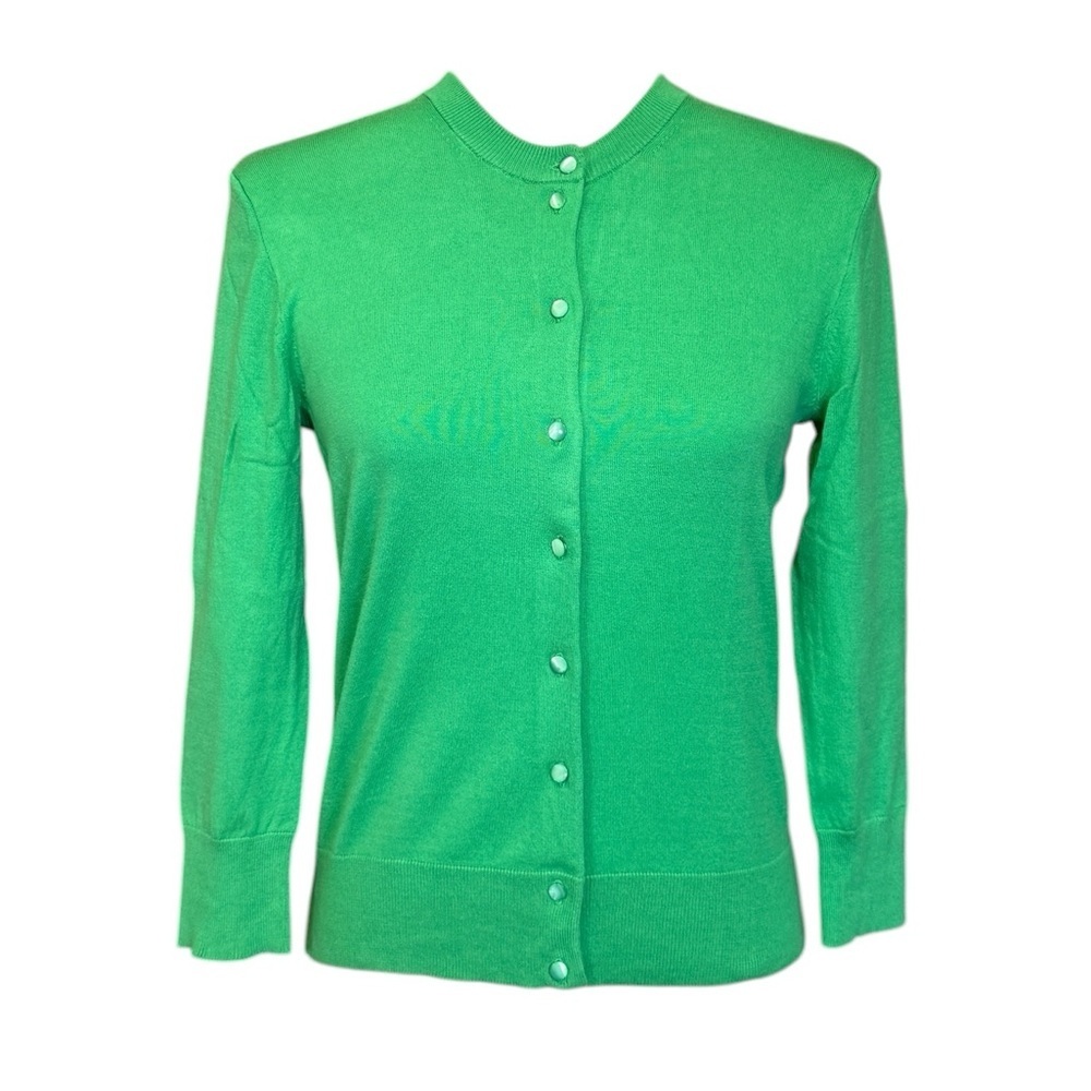 J. Crew Bright Green Crewneck Button Cardigan